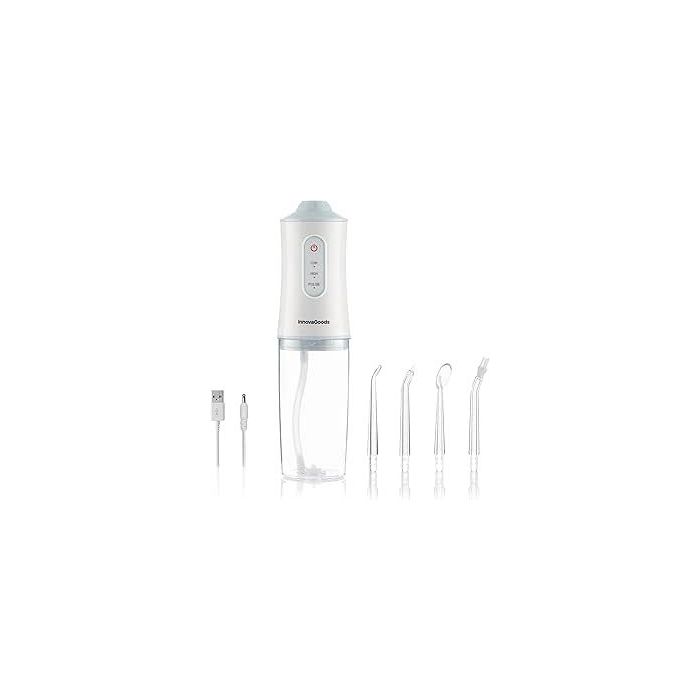 Innovagoods Denter Irrigador Dental Inalambrico - Potencia 4W - Presion 110psi - Bateria 2000mAh - Deposito de 220ml - IPX6 - Recargable - 6x21.3cm - Color Blanco