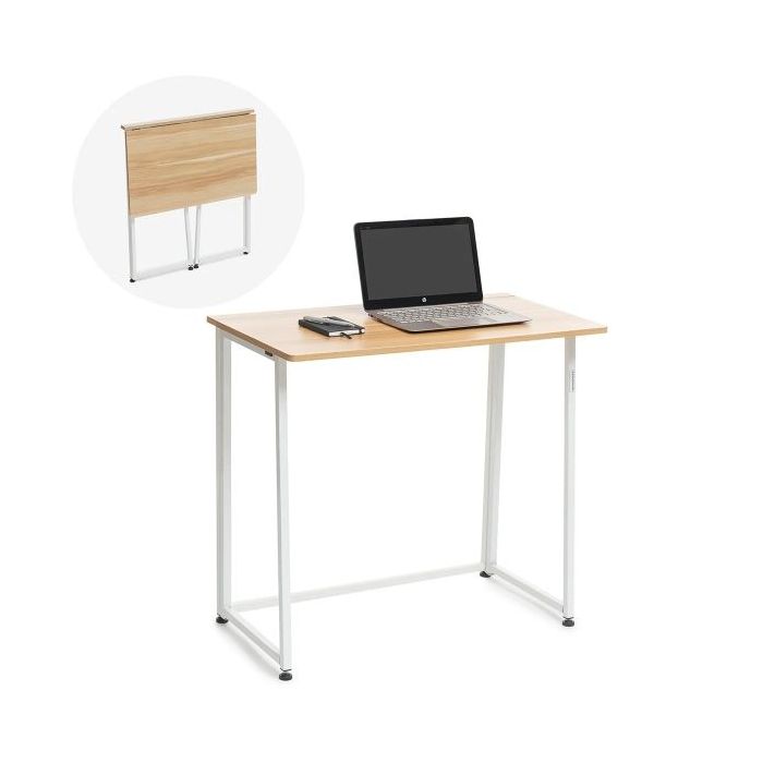 Innovagoods Dolenkaf Escritorio Plegable - Soporta hasta 50kg - Facil de Transportar y Guardar - Facil Limpieza - 80x75x45cm - Color Marron y Blanco