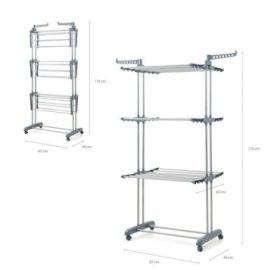 Innovagoods Dolver Tendedero Vertical con Ruedas - 24 Barras - Soporta hasta 40kg - Plegable - Altura Ajustable - 6 Alas Independientes - 49-62x175x73cm - Color Plateado