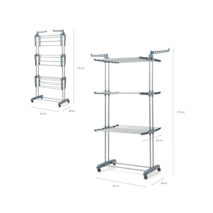 Innovagoods Dolver Tendedero Vertical con Ruedas - 24 Barras - Soporta hasta 40kg - Plegable - Altura Ajustable - 6 Alas Independientes - 49-62x175x73cm - Color Plateado