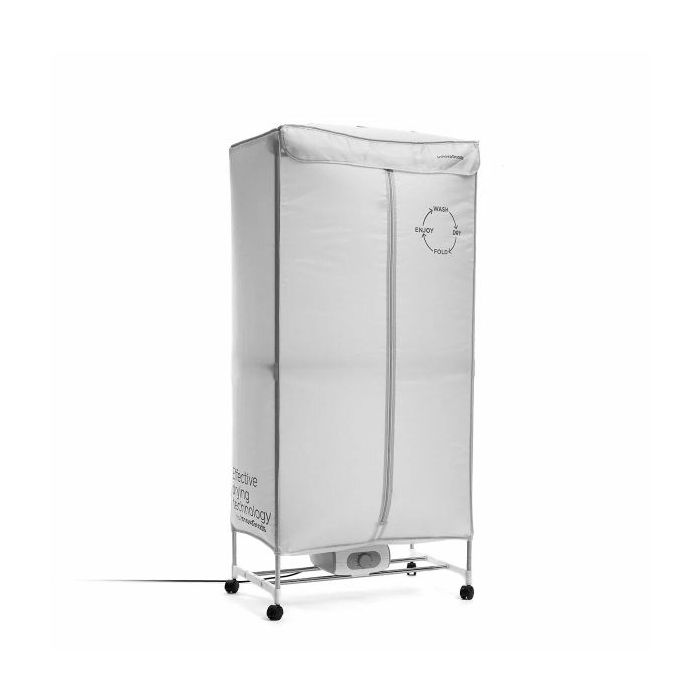 Innovagoods Dupledry Secadora Electrica Portatil de 2 Alturas - 1200W - Capacidad 15kg - Cable 140cm - Temperatura hasta 70ºC - Acero Inoxidable - Temporizador - 70x150x45cm - Color Gris