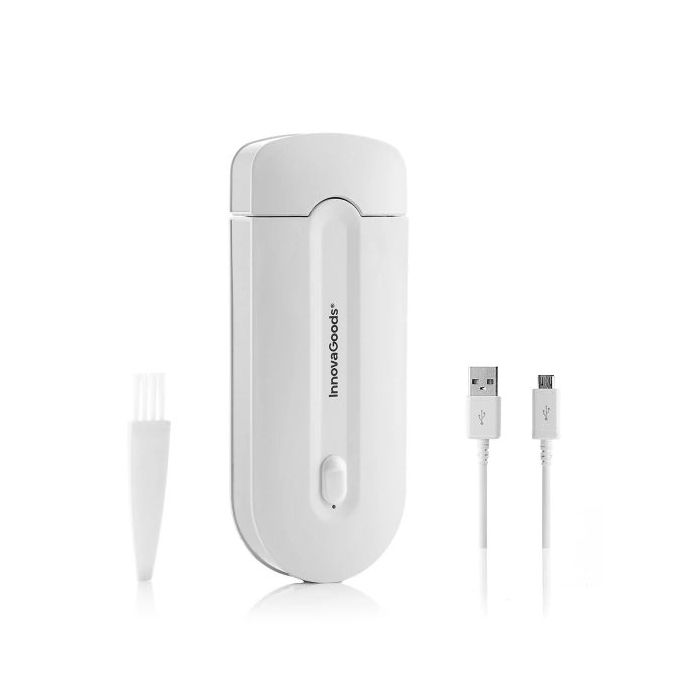 Innovagoods Epiluch Mini Rasuradora Recargable - Bateria de Litio 150mAh - Cabezal Desmontable - Incluye Cepillo de Limpieza - Luz LED - Facil Limpieza - 12x4.8x1.8cm - Color Blanco