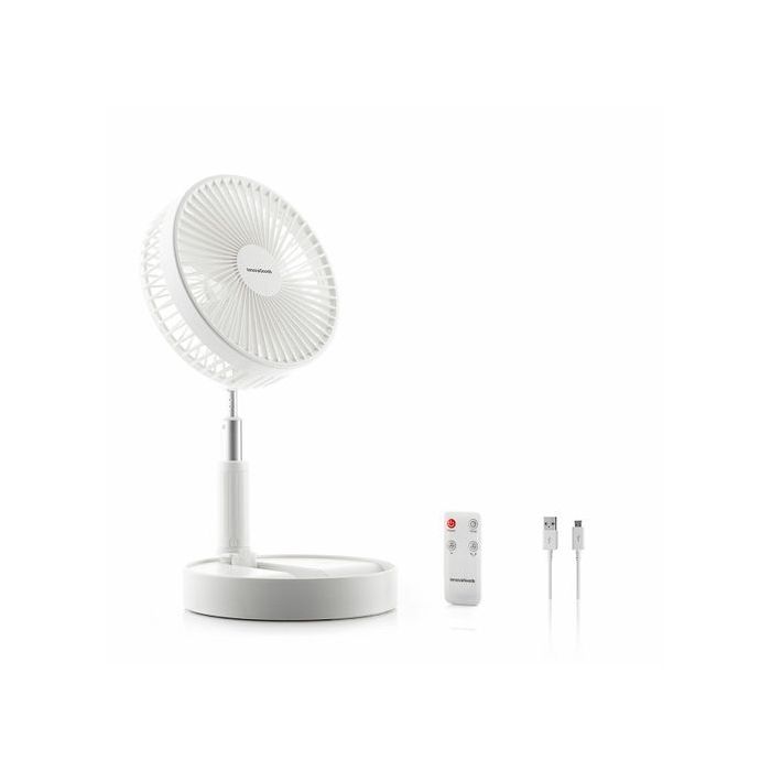 Innovagoods Fandle Ventilador Plegable 3 en 1 - Autonomia hasta 6h - 40dB - 4 Velocidades - Bateria 7200mAh - Recargable - Plegable - Altura Ajustable - 19.8x9.5cm - Color Blanco y Plateado