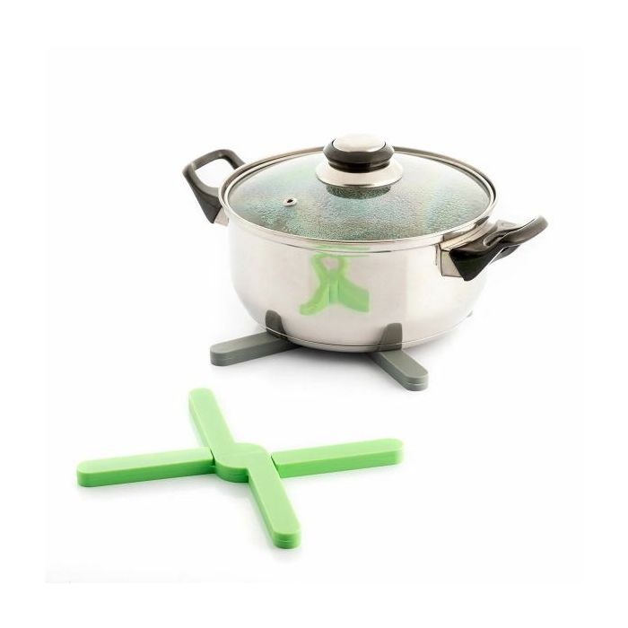 Innovagoods Folvet Pack de 2 Salvamanteles de Silicona - Plegable - Apto para Lavavajillas - Antideslizante - Facil Limpieza - 20x0.5x20cm - Color Verde y Gris