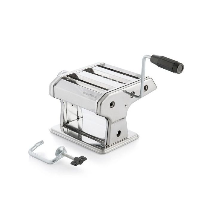 Innovagoods Frashta Maquina para Pasta - Cuerpo de Metal - Multifuncion - 3 Formas Diferentes - Grosor Regulable - Facil Limpieza - Compacto - Desmontable - 21x13.5x19.5cm - Color Plateado