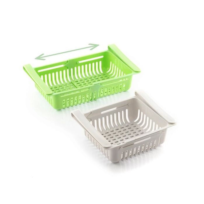 Innovagoods Friwer Pack de 2 Organizador Ajustable para Frigorifico - Facil Limpieza - Extensible - Pack de 2 Organizador Ajustable para Frigorifico - 20-28x16.5x7cm - Color Verde y Blanco