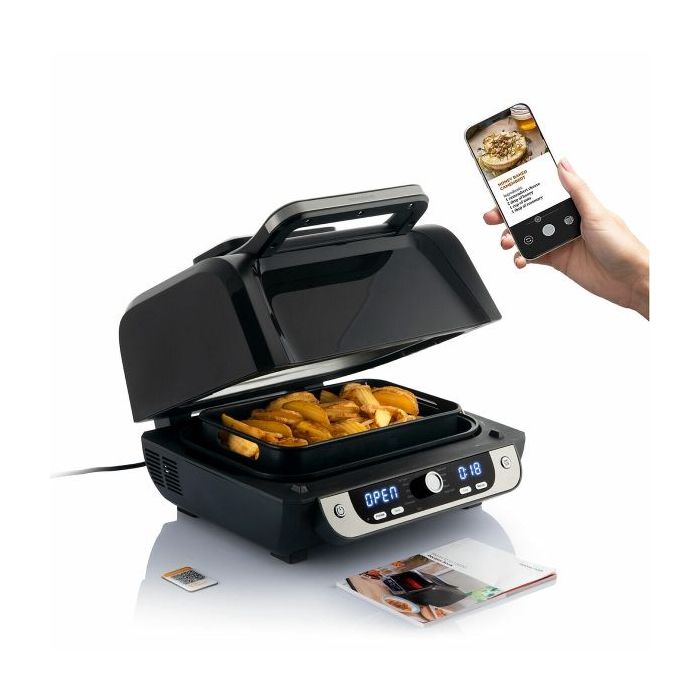 Innovagoods Fryinn 12-in-1 6000 Freidora de Aire con Grill - 3400W - 6L - Antiadherente - Incluye Accesorios - Temperatura Regulable - Apto Lavavajillas - Recetario - 41x28.2x39cm - Color Negro