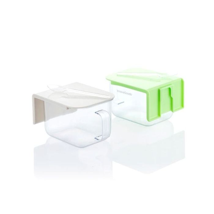 Innovagoods Handstore Pack de 2 Recipientes de Cocina Extraibles - Capacidad 420ml - Libre de BPA - Facil Limpieza - Adhesivos de Calidad - 12.5x7x9cm - Color Verde y Gris