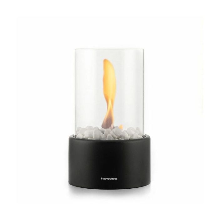 Innovagoods Heatfir Chimenea de Mesa de Bioetanol - Capacidad 150ml - Decorativa - Autonomia de 60min Cada 100ml - sin Humo - 2 Mechas Reutilizables - 16x26.5cm - Color Negro