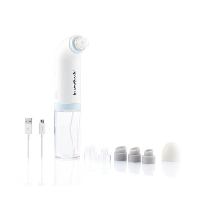 Innovagoods Hyser Hidrolimpiador Facial de Impurezas Recargable - Bateria 400mAh - 2 Depositos de 40ml - Cable 80cm - Recargable - Cabezales Incluidos - 20.5x8cm - Color Blanco