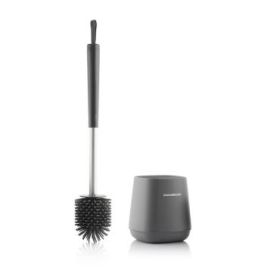 Innovagoods Kleanu Escobilla de Goma para Inodoro - Antideslizante - Sistema Antigoteo - Facil Limpieza - Antibacteriana - 12x43x12cm - Color Gris