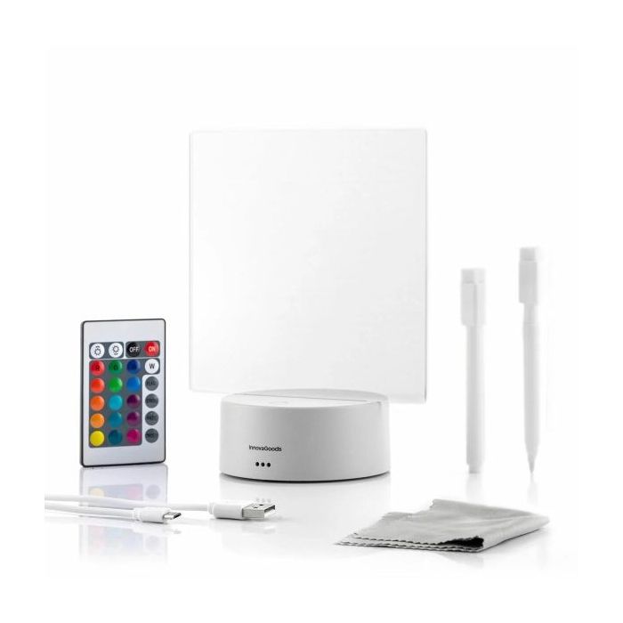 Innovagoods Lemo Tablero de Notas y Mensajes LED - Incluye Cable USB - RGB de Intesidad Regulable - Mando a Distancia - 15x19x9.5cm. - Color Gris