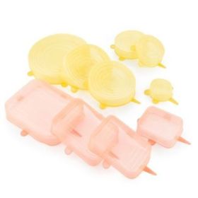 Innovagoods Lilyd Pack de 10 Tapas Ajustables y Reutilizables - Apto para Lavavajillas - Libre de BPA - Sistema Antigoteo - Diferentes Formatos - Color Transparente