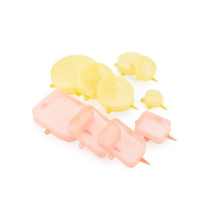 Innovagoods Lilyd Pack de 10 Tapas Ajustables y Reutilizables - Apto para Lavavajillas - Libre de BPA - Sistema Antigoteo - Diferentes Formatos - Color Transparente