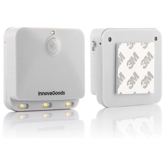 Innovagoods Lumtoo Pack de 2 Luces LED con Sensor de Movimiento - Adhesivo de Calidad - Alcance 5m - Apagado Automatico - 2.6x6.3x6.7cm - Color Blanco