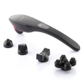 Innovagoods Masfin Masajeador de Mano Recargable - 16W - Bateria 1800mAh - Cable 95cm - Recargable - 5 Cabezales Intercambiables - Funcion Calor Infrarrojo - 11x45x8cm - Color Negro