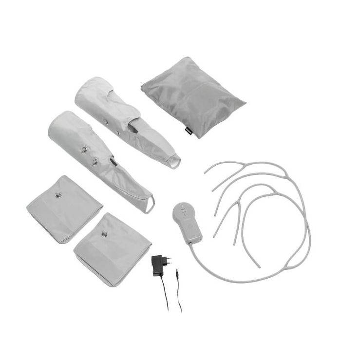 Innovagoods Maspres Masajeador de Piernas por Compresion de Aire - Cable 90cm - Presion hasta 96kPa - 4 Niveles de Intensidad - Bolsa de Transporte - Control Desmontable - Color Gris