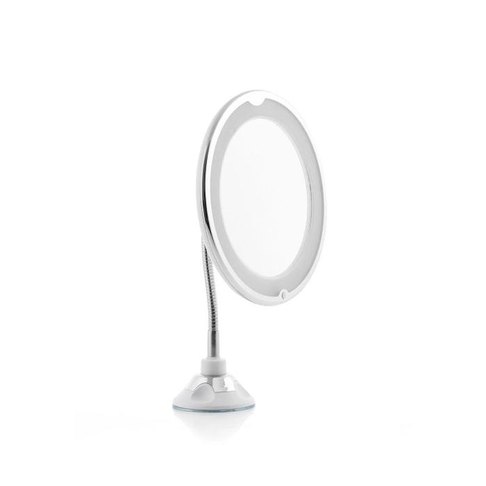 Innovagoods Mizoom Espejo de Aumento x5 - Diametro 20cm - Luz LED Blanca - Brazo Flexible - Ventosa - Inalambrico - Color Blanco