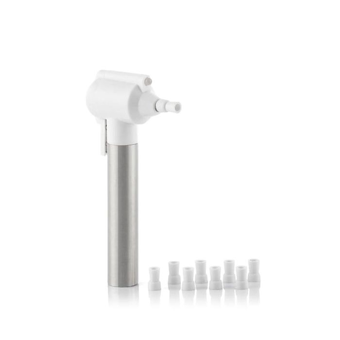 Innovagoods Pearlsher Blanqueador y Pulidor Dental Inalambrico - Luz LED - Acero Inoxidable - Multifuncion - Facil Limpieza - Cabezal Rotatorio - 9 Puntas de Goma - 6.5x13x2.5cm - Color Blanco