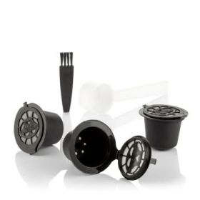 Innovagoods Recoff Pack de 3 Capsulas de Cafe Reutilizables - Acero Inoxidable - Facil Limpieza - Compatible con Cafeteras Nespresso - Sostenible y Ecologico - 3.9x3cm - Color Negro
