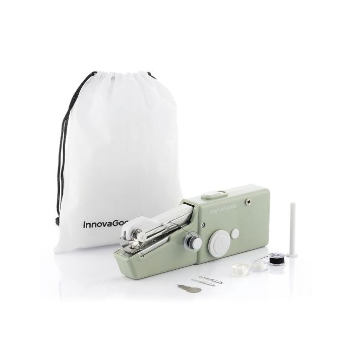Innovagoods Sewket Maquina de Coser de Mano Portatil - Incluye Accesorios - Ideal para Viajes - Bolsa de Transporte - Apto para Telas hasta 1.8mm - 20.5x7x3cm - Color Verde