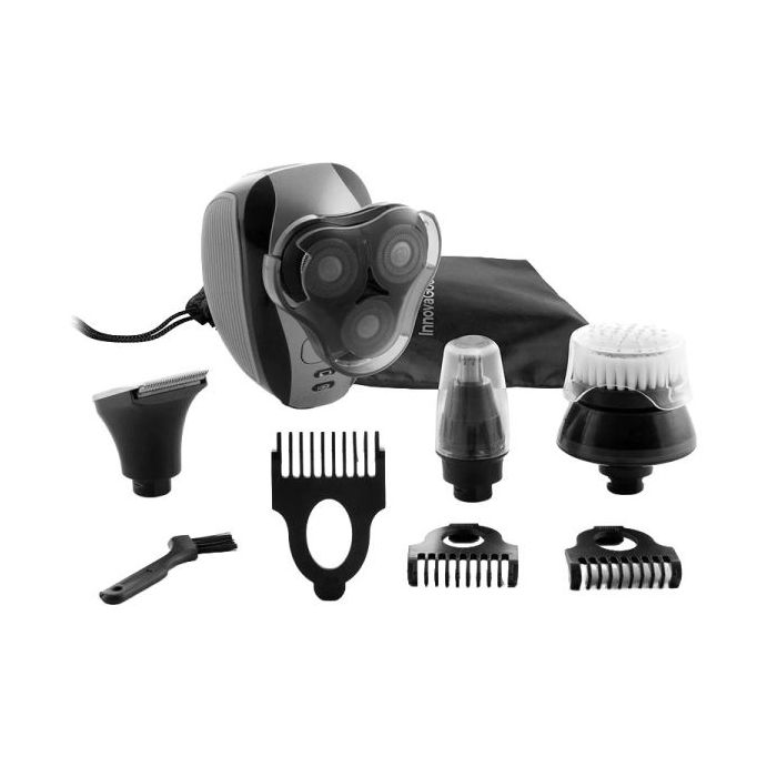 Innovagoods Shavestyler Afeitadora 5 en 1 - Autonomia 45min - Bateria 600mAh - IPX7 - Recargable - Acero Inoxidable - Multifuncion - Cabezales Incluidos - Incluye Peines Guia - 6x9x8cm - Color Negro