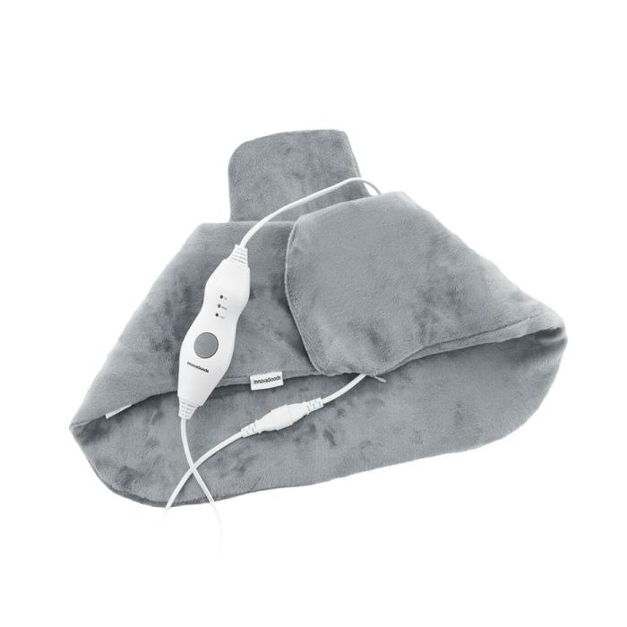 Innovagoods Sholkad Almohadilla Electrica para Cuello y Hombros - 70W - Cable 230cm - Funcion Calor - Apagado Automatico - Control Desmontable - Funda con Cremallera - 60×45×1cm - Color Gris