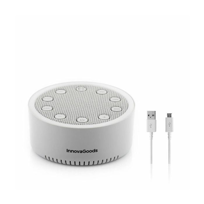 Innovagoods Slewel Maquina de Ruido Blanco - Autonomia 60min - Relajacion con Luz y Sonido - Bateria 400mAh - Antideslizante - Apagado Automatico - 9x4.2cm - Color Gris