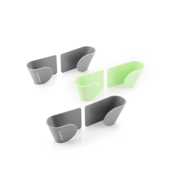 Innovagoods Smarack Pack de 6 Soportes Adhesivos para Cocina - Adhesivo Nano PU Gel - 8.5x5x4.5cm - Color Gris y Verde