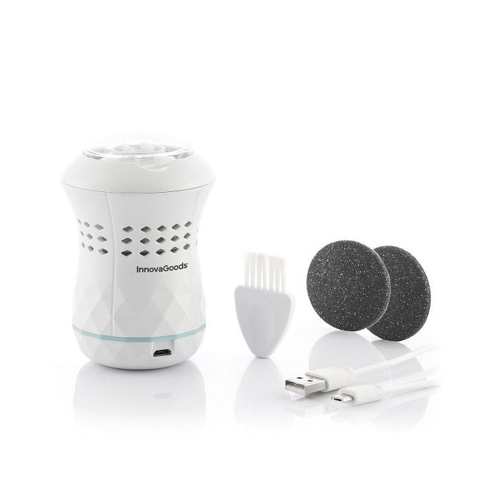 Innovagoods Sofeem Lima de Pedicura - Aspirador Integrado - 2 Velocidades - Bateria 400mAh - Indicador LED - Recargable - Facil Limpieza - 6.5x10cm - Color Blanco