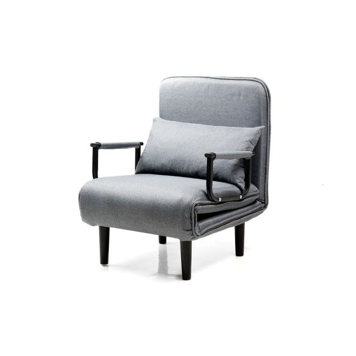 Innovagoods Softfa Sofa Cama Individual 4 en 1 - Soporta hasta 150kg - Respaldo Reclinable - Plegable - Multifuncion - Pies Antideslizantes - Incluye Cojin - 64x80x68cm - Color Gris y Negro