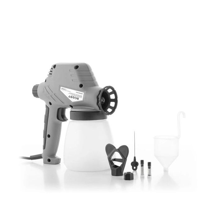 Innovagoods Spraint+ Pistola para Pintar Electrica - 80W - Boquilla de 0.8mm - Deposito de 800ml - Cable 2m - Incluye Accesorios - Flujo Maximo 300ml/min - 21x22.5x12cm - Color Gris
