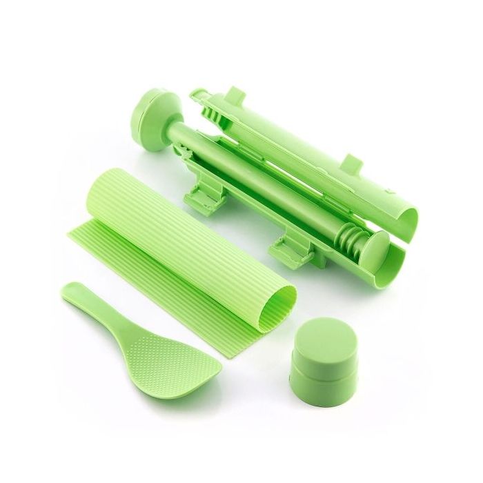 Innovagoods Suzooka Set de 3 Piezas para Sushi - Libre de BPA - Incluye Esterilla - Facil de Limpiar - Incluye Recetario - Color Verde