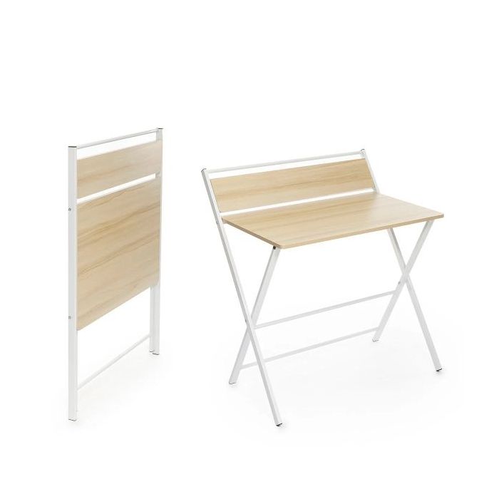 Innovagoods Tablezy Escritorio Plegable con Estante - Facil de Transportar y Guardar - Soporta hasta 50kg - Facil Limpieza - 84x97x60cm - Color Marron