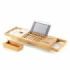 Innovagoods Trayth Bandeja Extensible de Bambu hasta 104cm - Soporta hasta 12kg - Incluye Accesorios - Antideslizante - Atril Plegable - Soporte de Vasos y Copas - 104x22x4cm - Color Madera