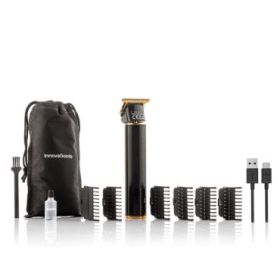 Innovagoods Triher Cortapelos Profesional Recargable - Autonomia 3h - Peines Surtidos - Resistente al Agua - Bateria 1200mAh - Pantalla LCD - Incluye Accesorios - 4x16x3cm - Color Negro y Dorado