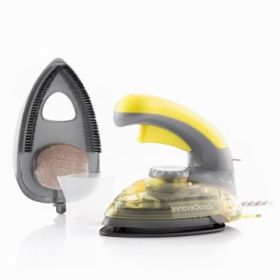 Innovagoods Velyron Mini Plancha de Viaje 2 en 1 - Potencia 800W - Cabezal Quitapelusas - Regulable de 80 a 200°C - Capacidad 80ml - Incluye Accesorios - Mango Giratorio - Color Amarillo