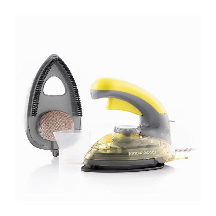 Innovagoods Velyron Mini Plancha de Viaje 2 en 1 - Potencia 800W - Cabezal Quitapelusas - Regulable de 80 a 200°C - Capacidad 80ml - Incluye Accesorios - Mango Giratorio - Color Amarillo