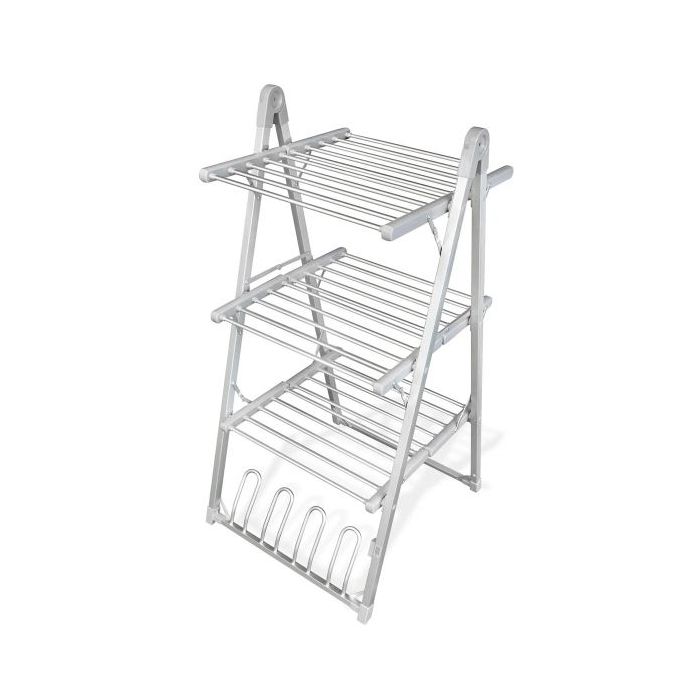 Innovagoods Verayer Tendedero Electrico Plegable - 300W - Soporta hasta 2.5kg por Nivel - Cable 140cm - Temperatura hasta 55ºC - Plegable - Soporte para Calzado - 66x140x7cm - Color Gris