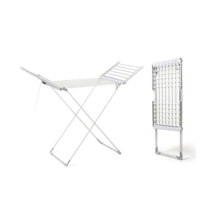 Innovagoods Warmmat Tendedero Electrico con Alas - 230W - 20 Barras - Soporta 15kg - Pantalla Tactil - Temperatura hasta 60ºC - Plegable - Temporizador - Autoapagado - 148x112x54cm - Color Gris