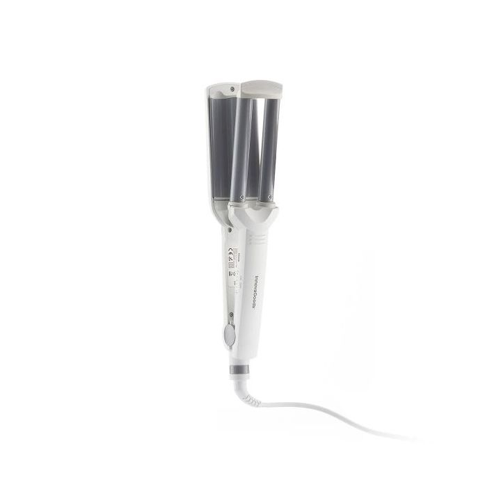 Innovagoods Wavio Plancha de Pelo Ceramica para Ondas - 55W - Cable 180cm - Temperatura hasta 200ºC - Indicador LED - Tecnologia Ptc - 6.3x30x4cm - Color Blanco y Gris