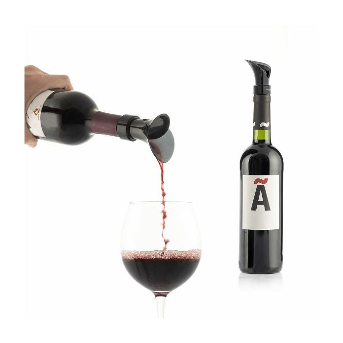 Innovagoods Wintopp Tapon Dispensador de Vino 2 en 1 con Aireador - Multifuncion - Cierre Hermetico - Antigoteo - Facil de Limpiar - 5x9.8x5cm - Color Negro