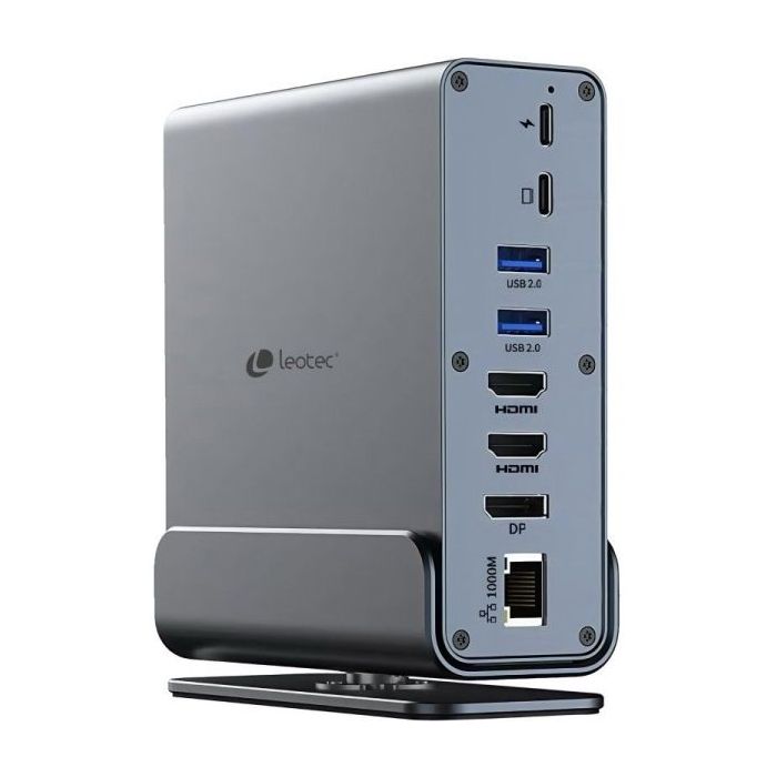 Leotec LEDS06 Docking Station USB C 15 en 1 - 2x HDMI 4K + DisplayPort - Power Delivery 100W - Ethernet Gigabit - 5x USB + USB C - Lector SD y MicroSD - Jack 3.5 mm - Color Gris Aluminio
