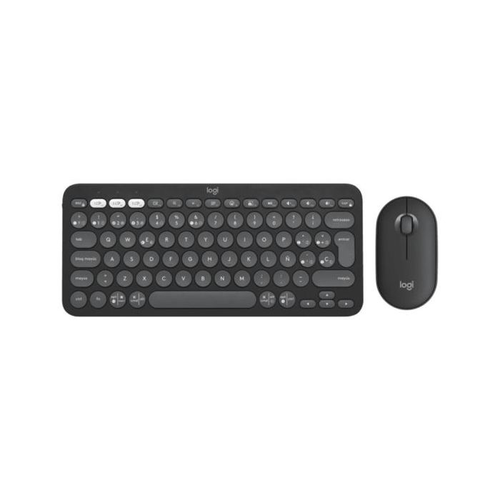 Logitech Pebble 2 Combo Pack Inalambrico Teclado + Raton - RF y Bluetooth - Teclas de Tijera Silenciosas - Easy Switch hasta 3 Dispositivos - Raton Optico 4000 DPI Ambidiestro - Bateria hasta 36 Meses - Color Grafito