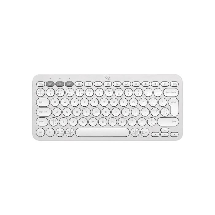 Logitech Pebble Keys 2 K380s Teclado Inalambrico - Bluetooth + RF Logi Bolt - Teclas Silenciosas de Perfil Bajo - Easy‑Switch para 3 Dispositivos - Formato Mini QWERTY - Bateria hasta 36 Meses - Color Blanco