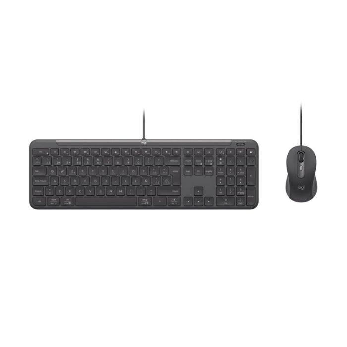 Logitech Signature Slim MK620 Combo Pack Teclado + Raton USB - Reposamanos - Raton Ambidiestro 4000 DPI con SmartWheel - Teclas de Acceso Rapido e IA - Color Grafito