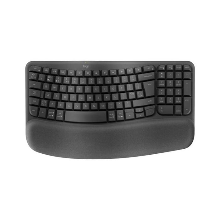 Logitech Wave Keys for Business Teclado Ergonomico Inalambrico - Diseño Ondulado con Reposamanos Acolchado – Conectividad Logi Bolt y Bluetooth – Bateria hasta 36 Meses – Color Grafito