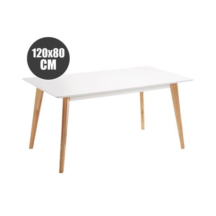 Muvip Mesa Design D900 - Patas Macizas de Madera de Haya - Superficie MDF Espesor 18mm - 120x80cm - Color Blanco