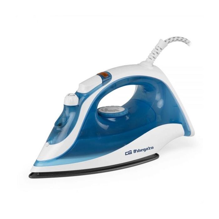 Orbegozo SV 2025 Plancha de Vapor 2000W - Suela Antiadherente - Funcion Spray, Auto Limpieza, Planchado en Seco - Regulador de Temperatura - Color Blanco/Azul