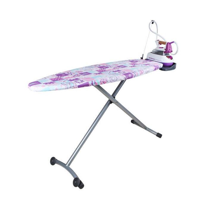 Orbegozo TP 5000 Tabla de Planchar Plegable con Reposa Planchas y Funda de Algodon - Rejilla de Acero Resistente - Altura Ajustable hasta 93cm - Ruedas para Facil Movilidad